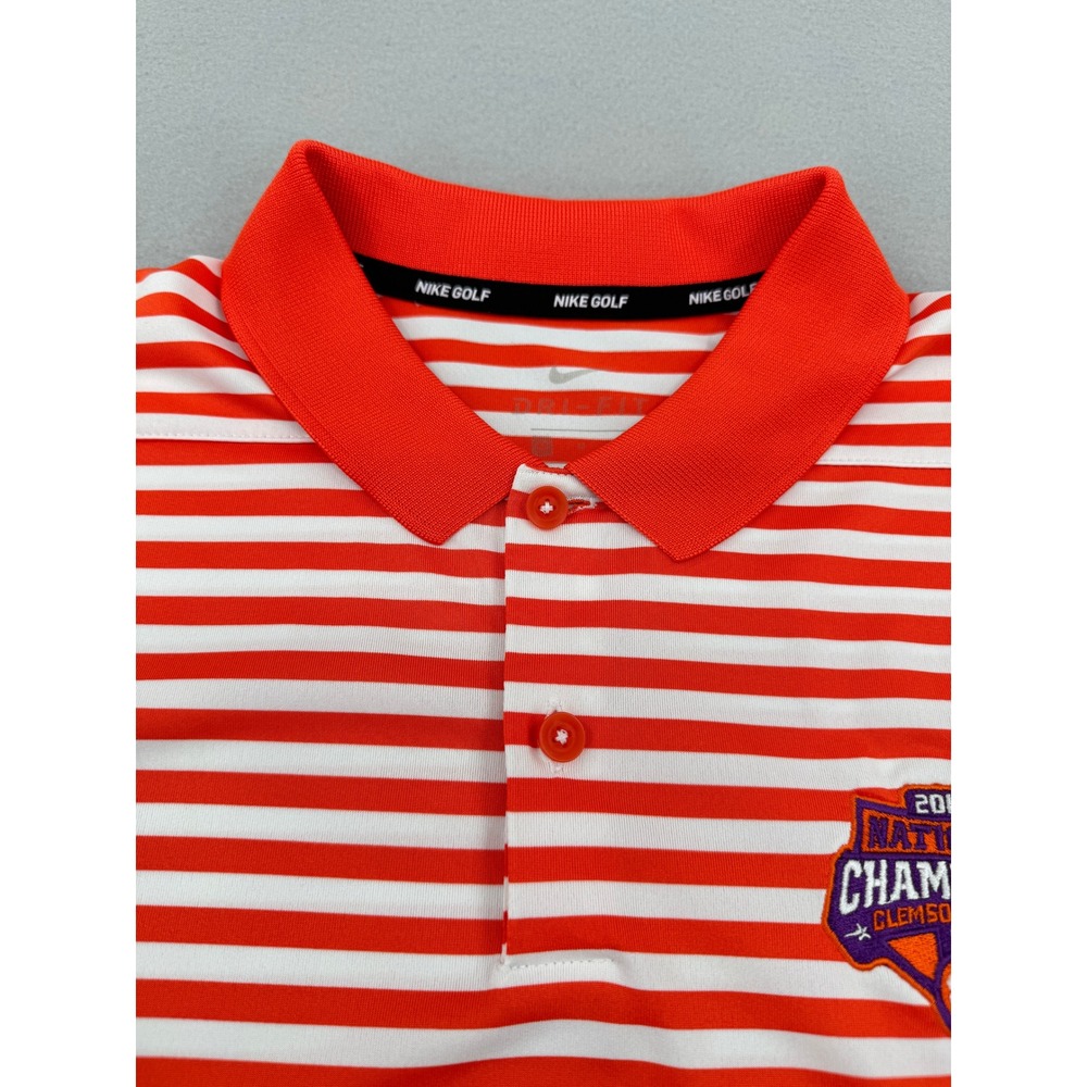 Nike Clemson Tigers 2018 National Champions Golf Polo Mens Medium Orange Striped - Picture 3 of 9